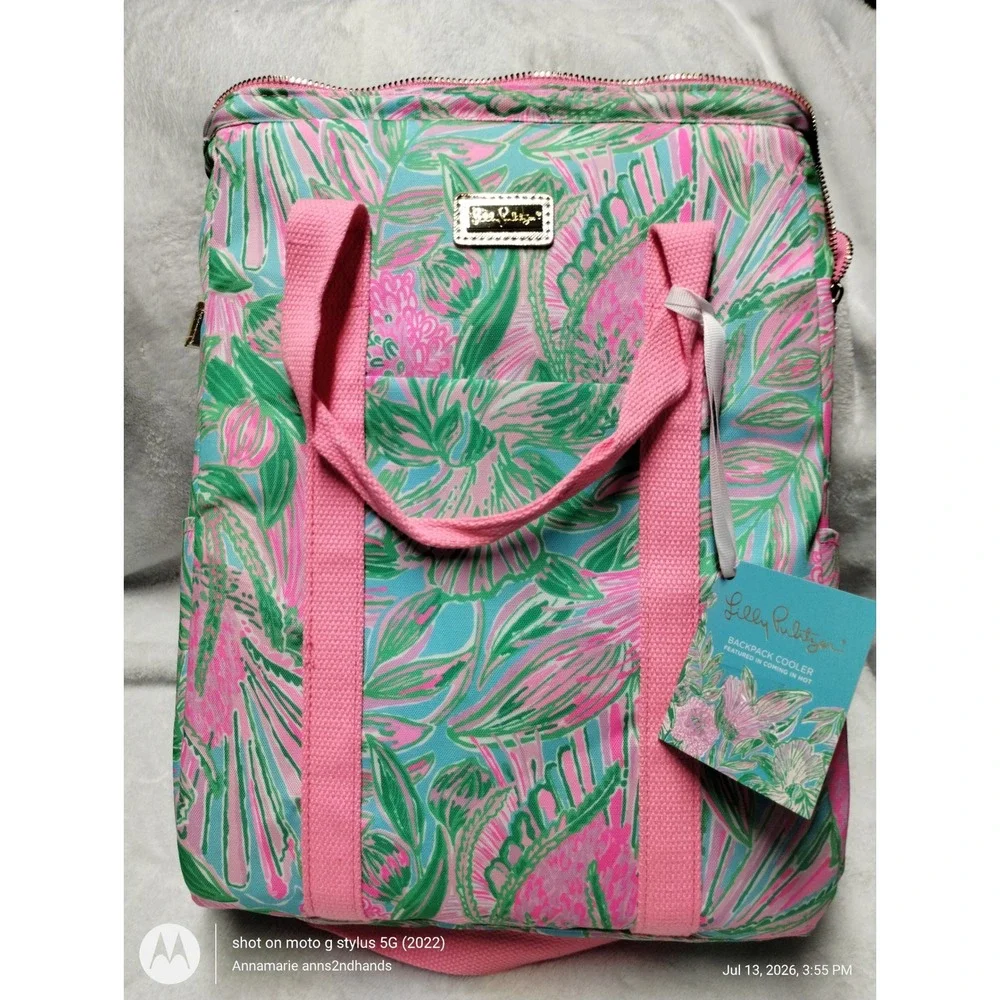 Lilly Pulitzer Coming In Hot Backpack Cooler Insulated Floral Bag Pink Green NEW